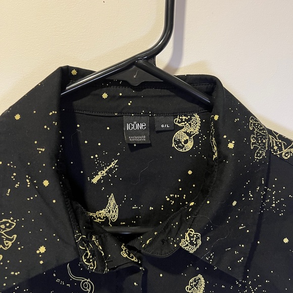 Astrology Women Icone Black and Gold Button Down Shirt size L - Picture 4 of 7